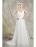 Spaghetti Straps V Neck Ivory Lace Tulle V Back Wedding Dress